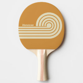 Raquete De Ping Pong Horizonte Dourado Retro com Listras Duplas e Nome
