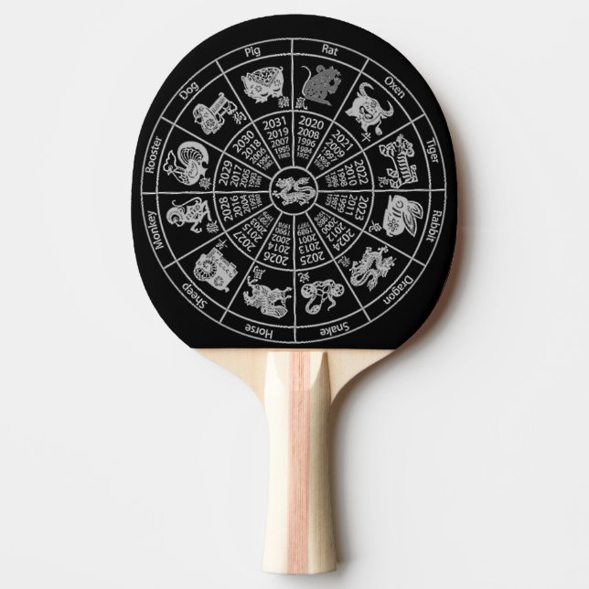 Raquete De Ping Pong Horoscópio Chinês Roda Zodíaca (Frente)