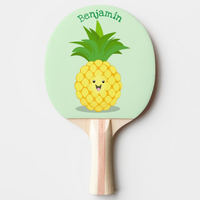 Raquete De Ping Pong Ilustração de desenho animado de abacaxi (Frente)
