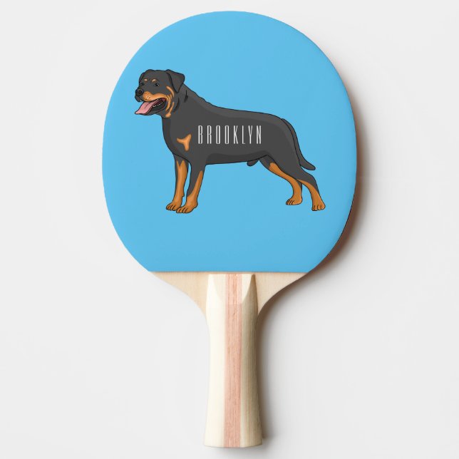 Raquete De Ping Pong Ilustração de desenho animado de cão rottweiler (Frente)