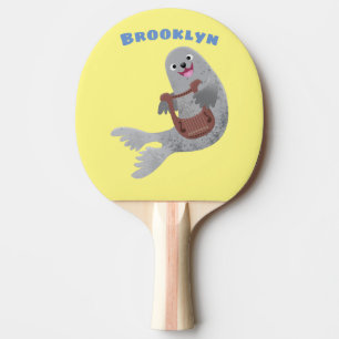 Raquete De Ping Pong Ilustração de desenho animado de foca alegre tocan