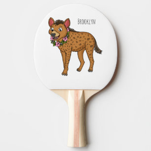 Raquete De Ping Pong Ilustração de desenho animado de Hyena e flores