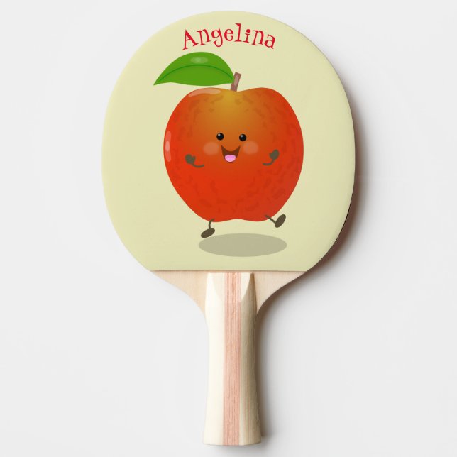 Raquete De Ping Pong Ilustração de desenho animado de maçã dançante (Frente)