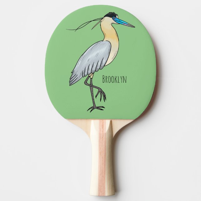 Raquete De Ping Pong Ilustração de desenho animado de pássaros com lege (Frente)