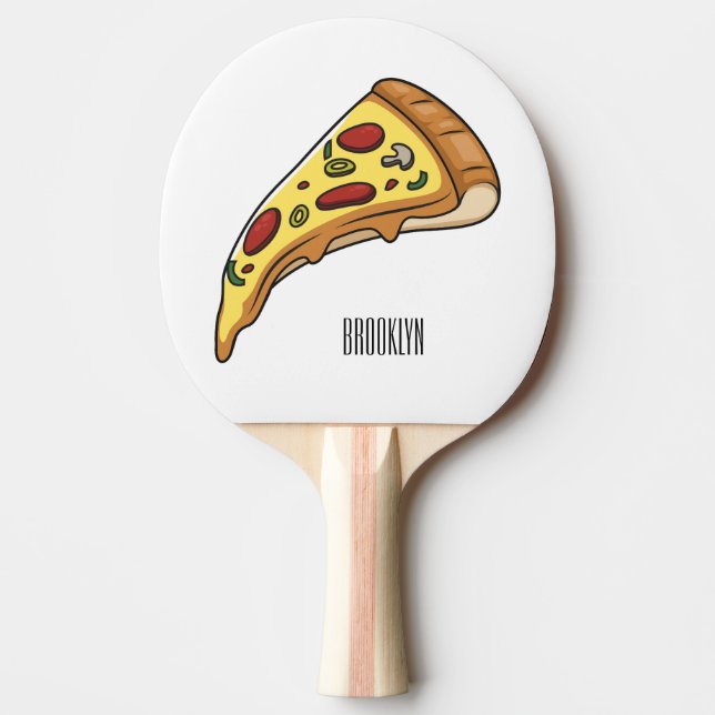 Raquete De Ping Pong Ilustração de desenho animado de pizza (Frente)