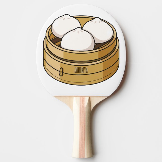 Raquete De Ping Pong Ilustração de desenho animado Dim sum (Frente)