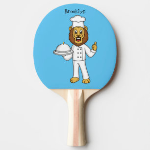 Raquete De Ping Pong Ilustração de desenho animado do chef de leão
