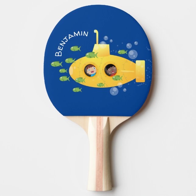 Raquete De Ping Pong Ilustração de desenho animado submarino amarelo (Frente)