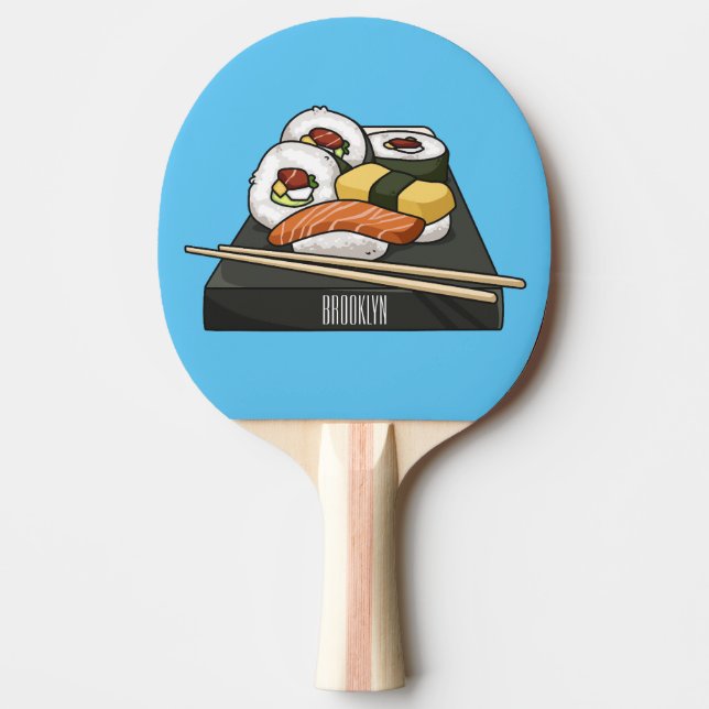Raquete De Ping Pong Ilustração de desenho animado Sushi (Frente)