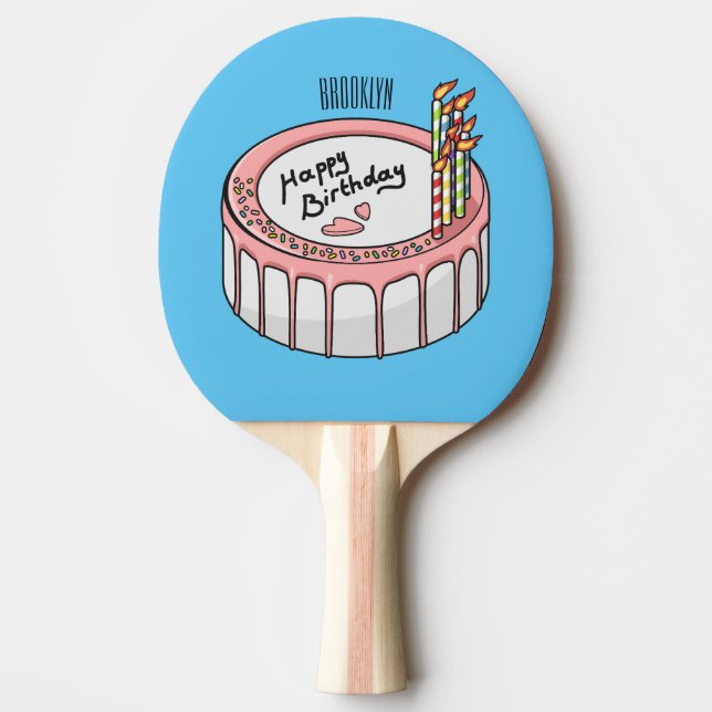Raquete De Ping Pong Ilustração de desenho de bolo de aniversário (Frente)