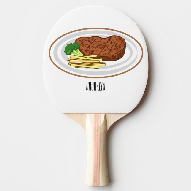 Raquete De Ping Pong Ilustração de desenho em bife (Frente)