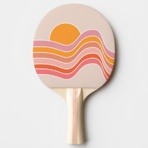Raquete De Ping Pong Ilustração do nascer do sol no estilo retrô