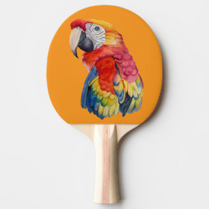 Raquete De Ping Pong Ilustração em Aquarela de Papagaio Colorido