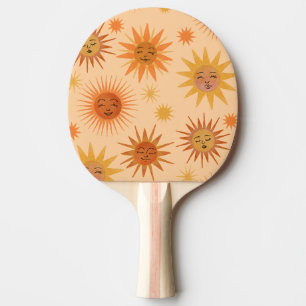 Raquete De Ping Pong Ilustração Sun Face Orange Watercolor
