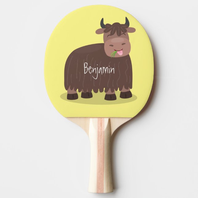 Raquete De Ping Pong Imagem animada de relva feliz comendo iaque engraç (Frente)