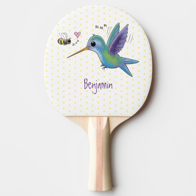 Raquete De Ping Pong Imagem de desenho animado de bee hummingbird (Frente)