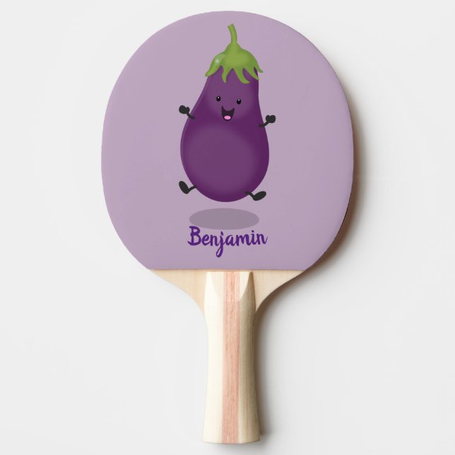 Raquete De Ping Pong Imagem de desenho animado de beringela doce e feli (Frente)