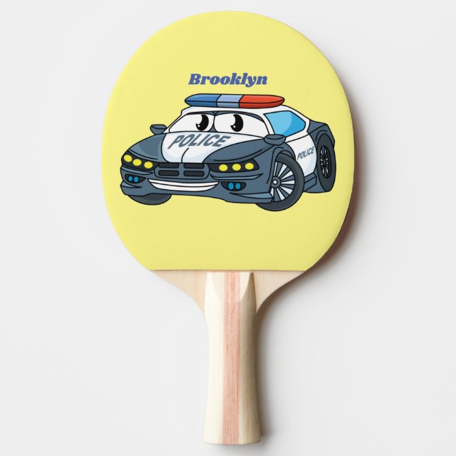Raquete De Ping Pong Imagem de desenho animado de carro da polícia feli (Frente)