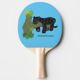 Raquete De Ping Pong Imagem de desenho animado de gato preto-pintado-pi