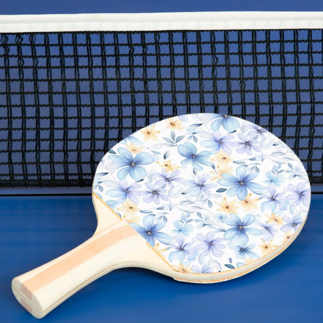 Raquete De Ping Pong impermeável floral azul de aquarela (Insitu)