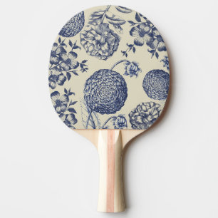 Raquete De Ping Pong Impressão Flor Azul Antiquado Floral