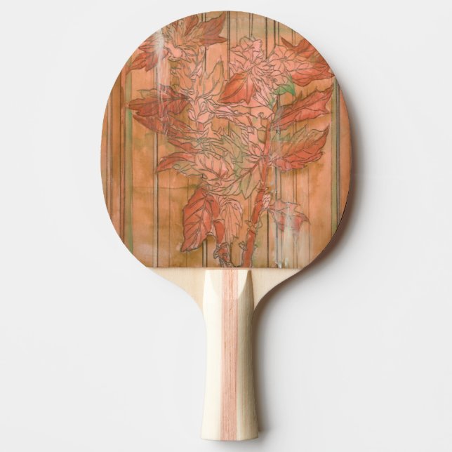 Raquete De Ping Pong Impressão Floral Laranja Moderno em Fundo Retirado (Frente)