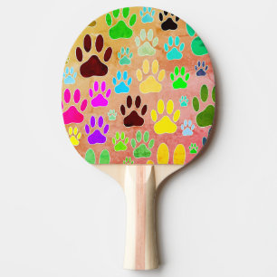 Raquete De Ping Pong Impressões Da Pata Do Cão Sobre O Fundo Da Vintage
