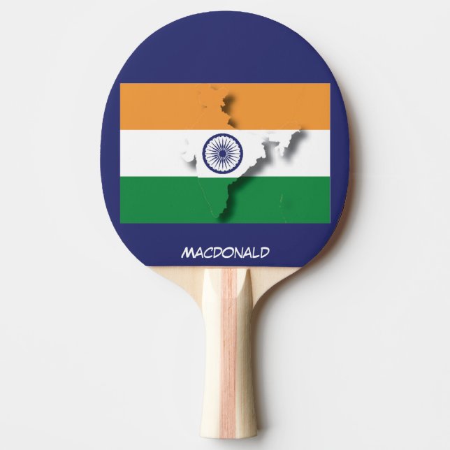 Raquete De Ping Pong INDIA FLAG & MAP Personalizado AZUL (Frente)