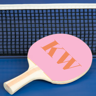 Raquete De Ping Pong Iniciais de Monograma Laranja Cor-de-Rosa Moderna 