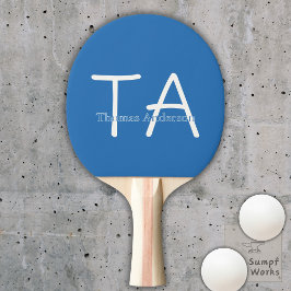 Raquete De Ping Pong Iniciais Modernos e Nome em Branco e Azul