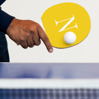 Raquete De Ping Pong inicial monograma moderno amarelo e branco