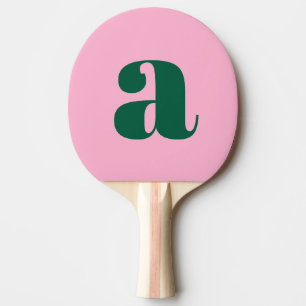 Raquete De Ping Pong Inicial Monograma Retro Negrito Rosa e Verde Prépp