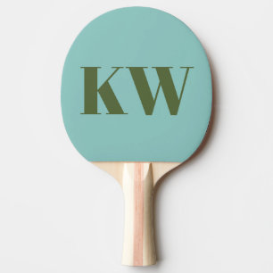 Raquete De Ping Pong Inicials Personalizadas em Azul Verde Moderno Mono