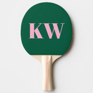 Raquete De Ping Pong Inicials Personalizadas Rosa Verde Moderno Monogra