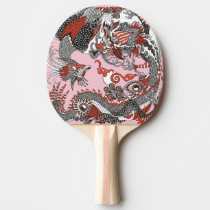 Raquete De Ping Pong Jade Dragon e Dourada Phoenix brincando com uma p