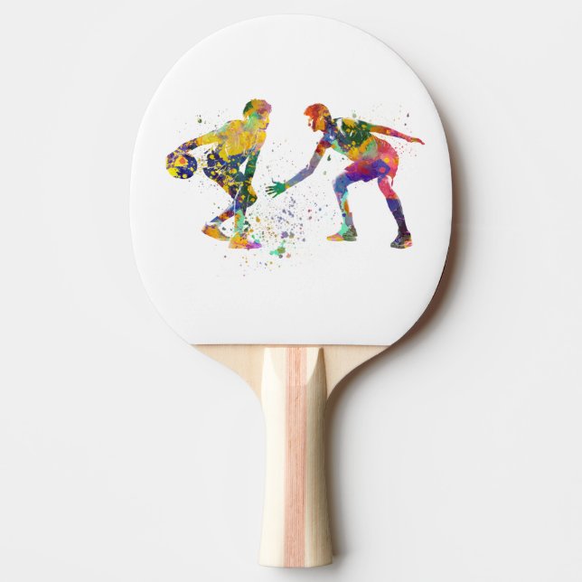 Raquete De Ping Pong Jogador de basquetebol em aquarela (Frente)