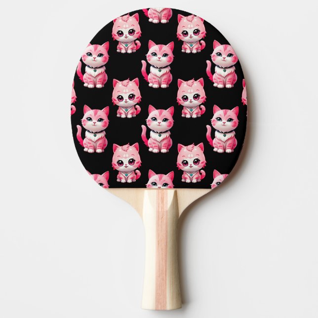 Raquete De Ping Pong Kawaii - Gatinhos Rosa Design (Frente)