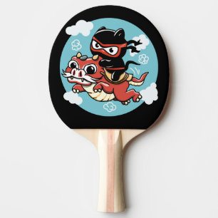 Raquete De Ping Pong Kawaii Ninja Cat Andando um Dragão Vermelho