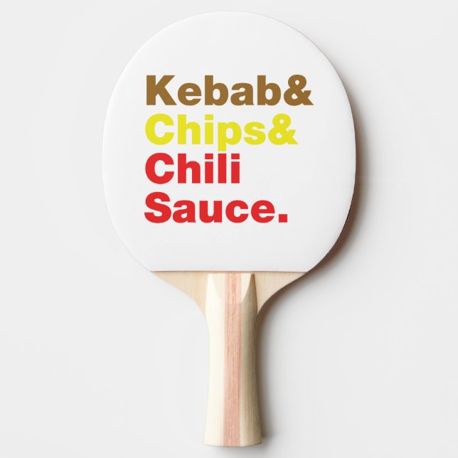 Raquete De Ping Pong Kebab e Chips e Molho Chili. (Frente)