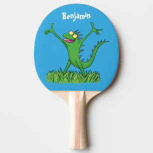 Raquete De Ping Pong Lagarto animado animado com iguana verde engraçado