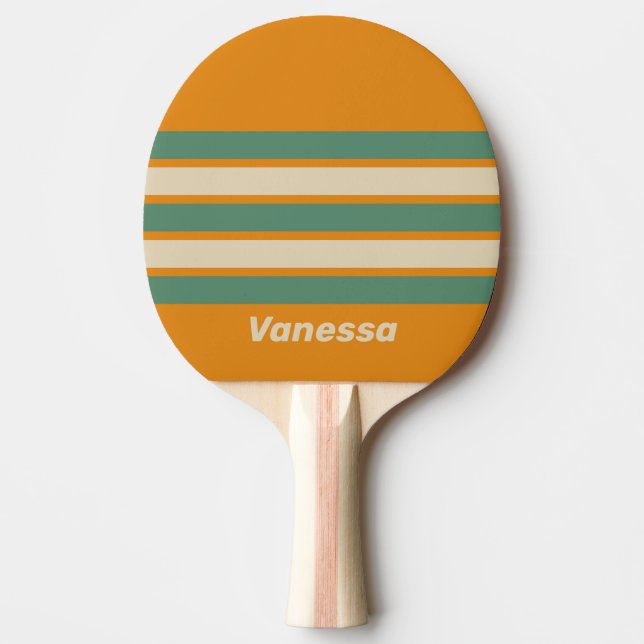 Raquete De Ping Pong Laranja Retro com Listras e Nome (Frente)