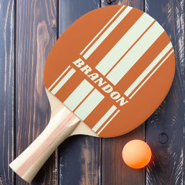 Raquete De Ping Pong Laranja Retrô com Listras em Placas Duplas e Nome