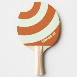 Raquete De Ping Pong Laranja Retro com Três Listras de Círculo e Nome