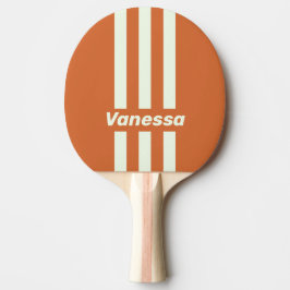 Raquete De Ping Pong Laranja Retro com Três Listras e Nome