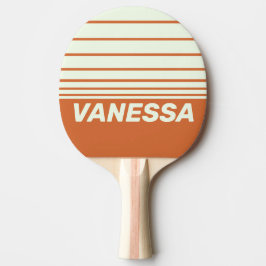 Raquete De Ping Pong Laranja Retrô com Três Listras Horizontais e Nome