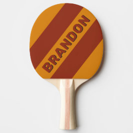 Raquete De Ping Pong Laranja Retro Três Listras Negritas com Nome