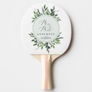 Raquete De Ping Pong Leafy Watercolor casamento entre o Sr. e a Sra.