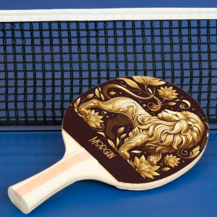 Raquete De Ping Pong Leão Dourado Majestoso Personalizado