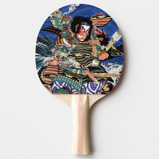 Raquete De Ping Pong Legal guerreiro ukiyo-e lendário japonês samurai (Frente)