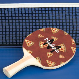 Raquete De Ping Pong Legal pizza fatias vintage padrão vermelho Monogra